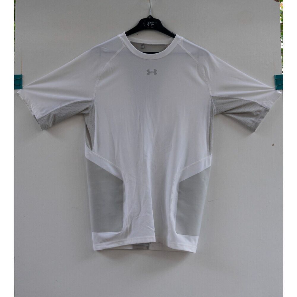 Under Armour Heat Gear Stability Short Sleeve Shirt Golf White Gray Mens Size XL